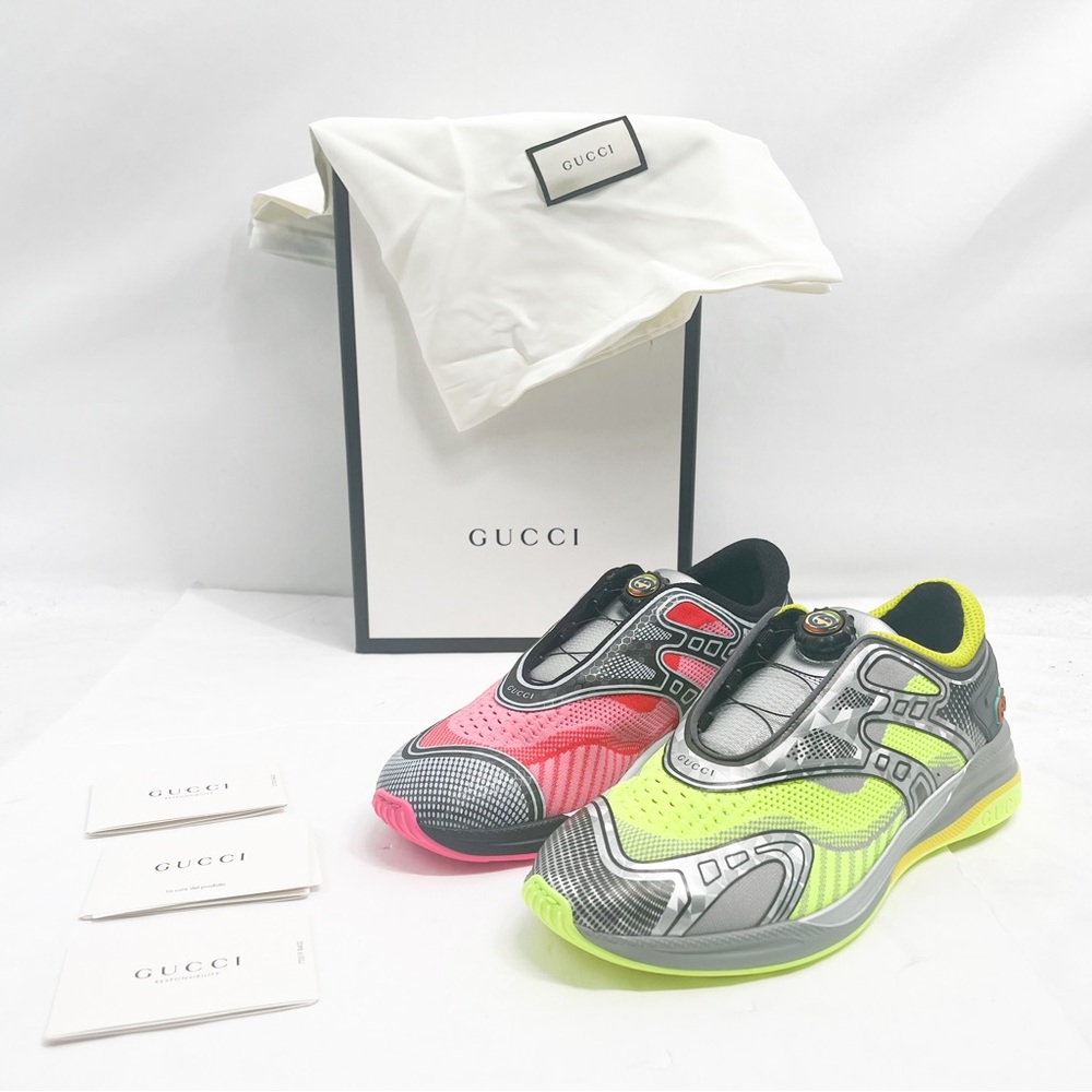 Gucci Men's Ultrapace R " Mismatched -Neon yellow pink" GG Logo Sneakers